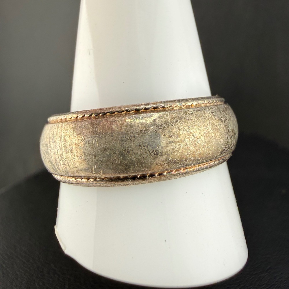 Vintage Sterling Silver Band Ring Silver Domed Milgrain Edge Large SU Size 12